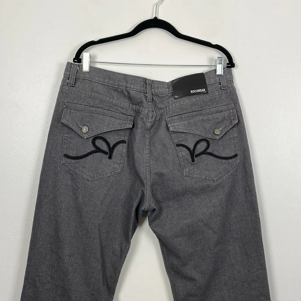 Rocawear Mens 38-32 Wide Leg Baggie Relaxed Fit Y2K Hip Hop 5 Pocket Denim Jeans